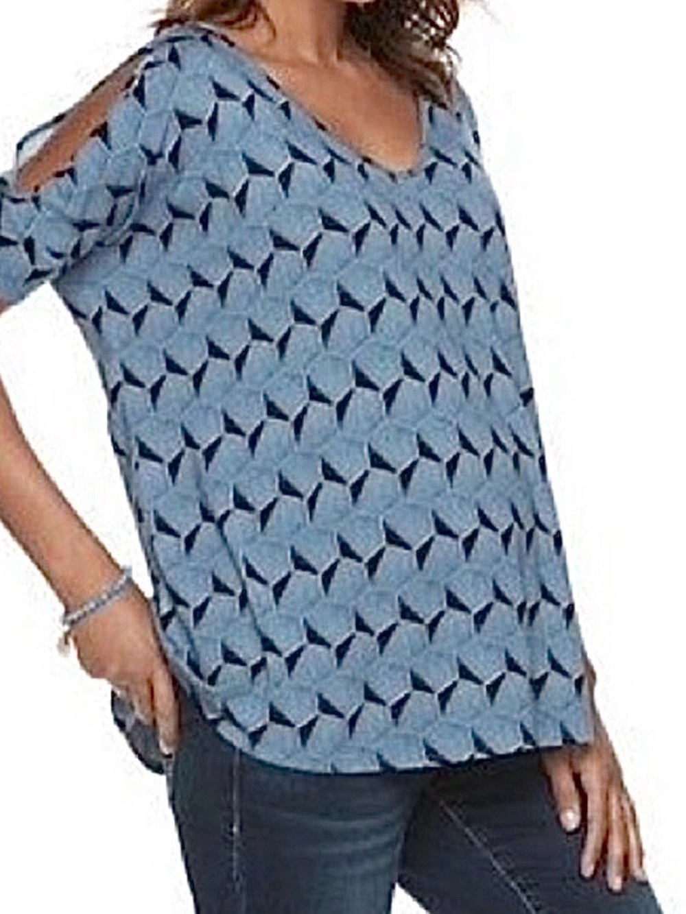 Maternity Top NEW Size Large Blue Cold Shoulder Light Weight Summer Relaxed Fit